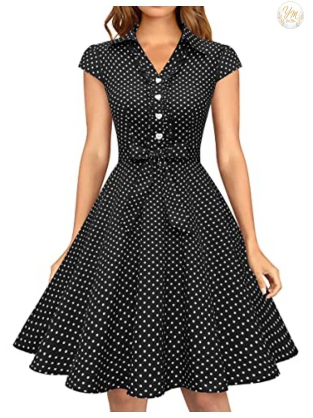 Women's Vintage Swing Cocktail Dress Cap Sleeve A-Line Polka Dot